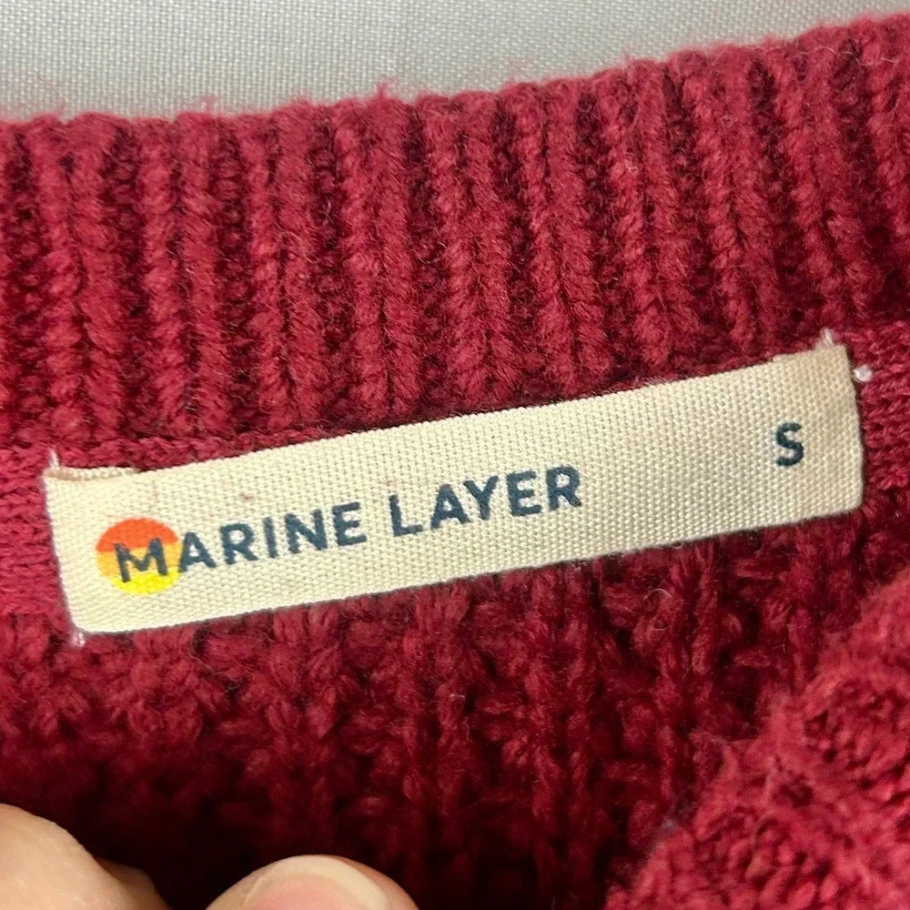 Marine Layer Delaney‎ Striped Waffle Knit Crewneck Sweater Red Navy Blue Small